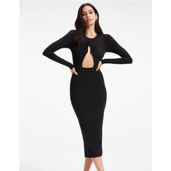 GOOD AMERICAN Black Touch Long Sleeves Cut Out Midi Dress Size 2 - Picture 1 of 6